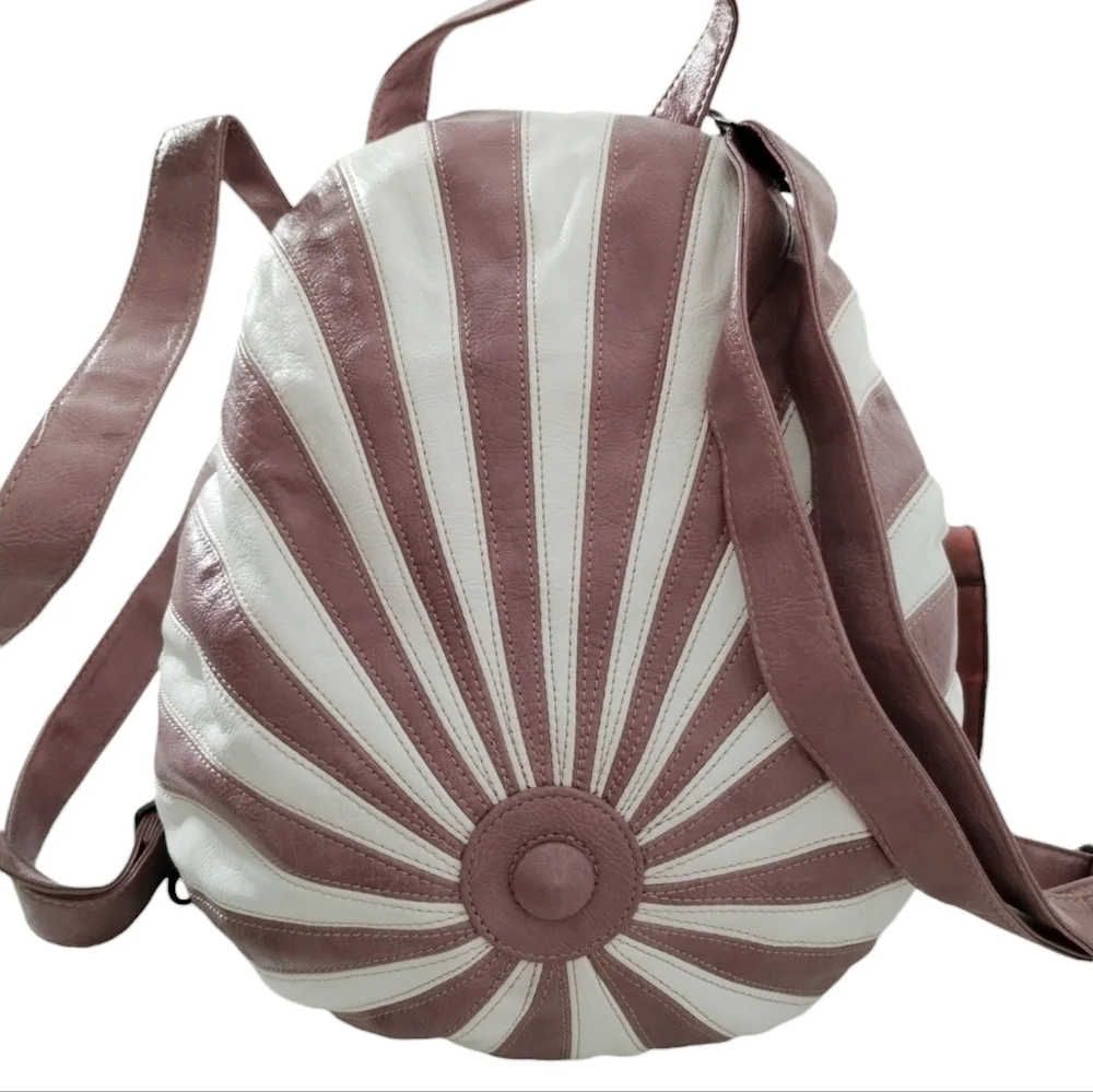 Large Soft Leather Patchwork Backpack Purse Handbage White/Pink Y2K Vintage Boho